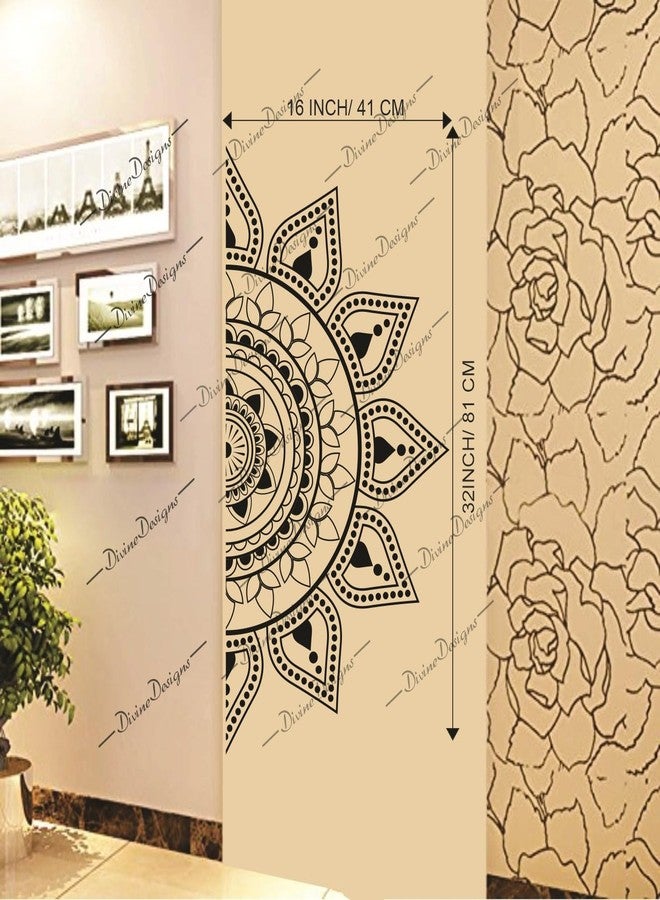 DivineDesigns ملصق ديفاين ديزاينز نصف ماندالا بخطوط سوداء، تصميم فني ذاتي اللصق للمنزل - Image 3